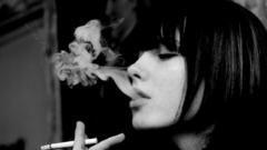 Brunettes woman smoking grayscale