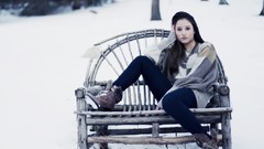 Brunettes woman snow jeans
