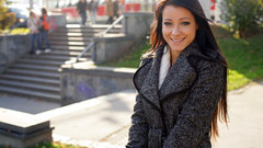 Brunettes woman stairways public