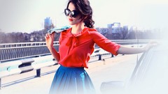 Brunettes woman sunglasses singers