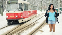 Brunettes woman winter skirts