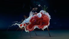 Bubbles chairs fish Earth crescent moon mice surreal anatomy 