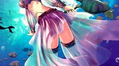 Bubbles fish underwater blondes mermaids long hair anime girls 