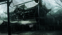 Buildings shrine scenic monochrome