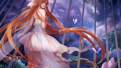 Butterflies Anime dress long hair anime girls brown eyes 