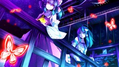 Butterflies Anime long hair kochiya sanae hakurei reimu green 