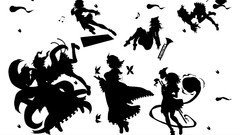 Butterflies black and white silhouettes instruments anime girls 