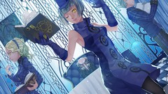 Butterflies Books Cards hats yellow eyes persona 4 bookshelf 