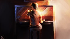 Butterflies children piano Boys! sitting sunlight artwork 