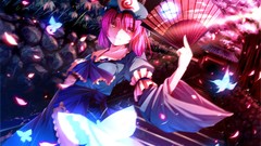 Butterflies dress hats fans pink hair anime girls glowing short 