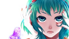 Butterflies headphones faces anime girls green eyes goggles 