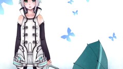 Butterflies headphones tears Umbrellas white background crying 