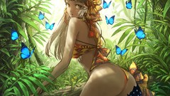 Butterflies moss feathers paintings leaf drawings long hair 