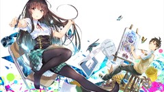 Butterflies paint chairs ink blush anime girls brown eyes 