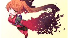 Butterflies smiling long hair vocaloid yellow eyes ponytails 