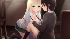 Butterflies tie socks sitting schoolgirls shirts blondes skirts 