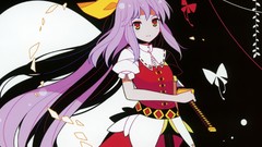 Butterflies weapons Katana dress red eyes red dress Swords bows 