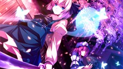 Butterflies weapons Katana white hair Ribbons pink hair pink 