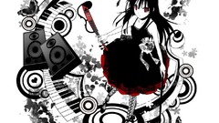 Butterflies white dress red eyes stockings violins speakers 