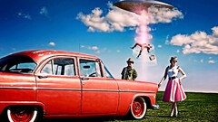 Car ufos red cars clouds digital art oldtimer vehicle humor Men