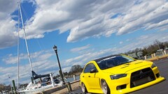 Car yellow cars Mitsubishi Lancer Evo X Harbor Mitsubishi