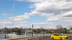 Car yellow cars Mitsubishi Lancer Evo X Harbor vehicle