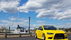 Car yellow cars Mitsubishi Lancer Evo X Harbor vehicle boat