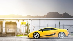 Car yellow cars sign sunlight vehicle Lamborghini