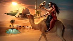 Carpet couple Princess Aladdin oasis prince palm trees Camels 