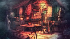 Carpet smoke buildings lanterns instruments smoking pipes bowls 