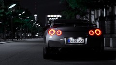 Cars Berlin back view streets taillights Nissan GT-R R35