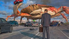 Cars briefcase business suit giant crab