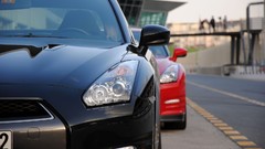 Cars close-up Nissan blurred front view headlights vehicles 