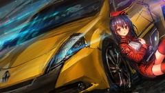Cars dress MacBook sitting Renault long hair anime girls blue 
