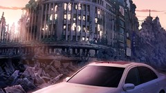 Cars ruins abandoned apocalyptic buildings clocks vehicles 