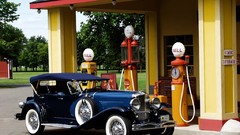 Cars vehicles classic cars gas station duesenberg front angle 