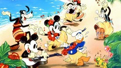 Cartoons Beaches guitars mickey mouse goofy Donald Duck minnie 