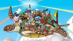 Cartoons drawings flying turtle