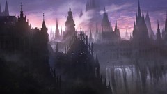 Castles cityscapes artwork purple sky Jonasdero