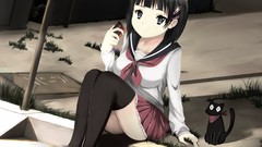 Cats Anime anime girls school uniforms short hair black hair 