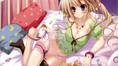 Cats Anime beds plush pillows blush anime girls purple eyes 