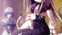 Cats Anime beds red eyes long hair anime girls maids chikotam 