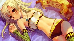 Cats beds stockings blondes sunlight blush anime girls pearls 