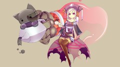 Cats brown hats pink hair long hair pink eyes anime girls 