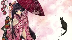 Cats Umbrellas anime girls black hair nekomimi katagiri hinata 