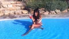 Celebrity bikini top poolside Andreia Rodrigues