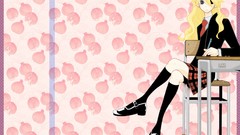 Chairs tie sitting fruits schoolgirls earrings desks blondes 