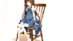 Chairs wings dress white background sitting anime girls 