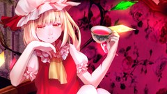 Chairs wings hats Vampires red eyes sitting blondes cups anime 