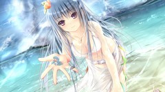 Chibi Beaches blush blue hair long hair crying vocaloid ika 